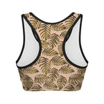 Yellow Monstera Leaves Pattern Print Women's Sports Bra
