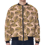 Yellow Monstera Leaves Pattern Print Zip Sleeve Bomber Jacket