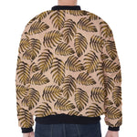 Yellow Monstera Leaves Pattern Print Zip Sleeve Bomber Jacket
