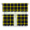 Yellow Navy And Black Plaid Print 3 Piece Kitchen Curtains