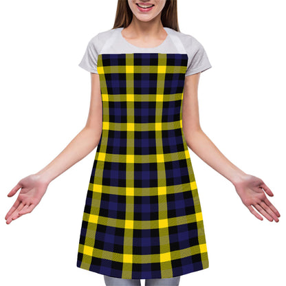 Yellow Navy And Black Plaid Print Adjustable Apron