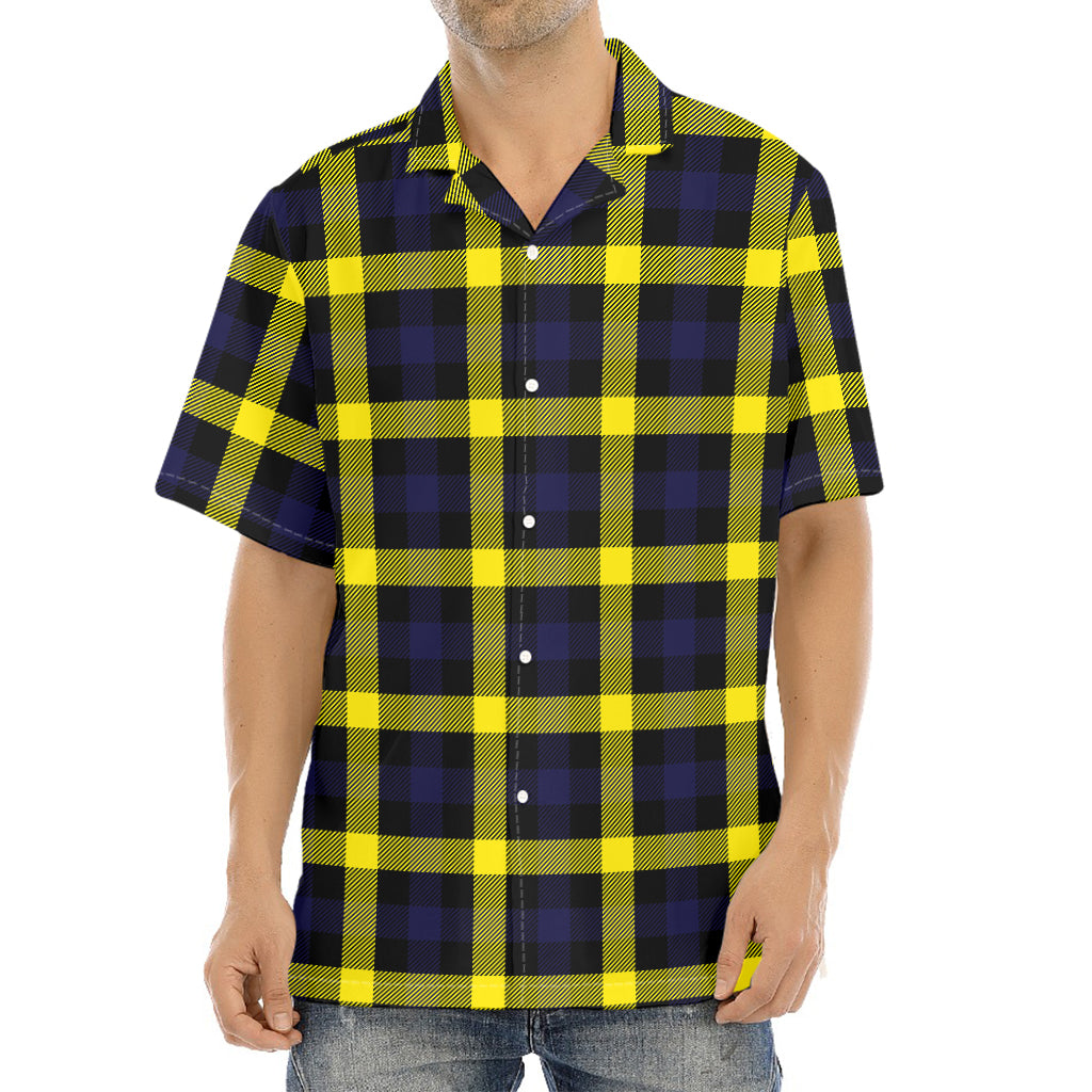 Yellow Navy And Black Plaid Print Aloha Shirt