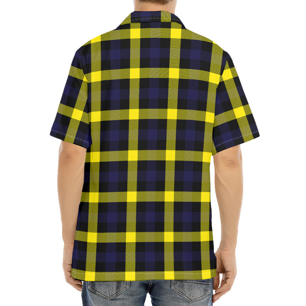 Yellow Navy And Black Plaid Print Aloha Shirt