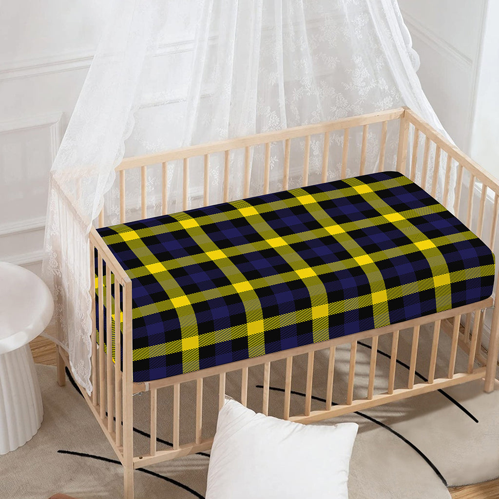 Yellow Navy And Black Plaid Print Baby Crib Sheet