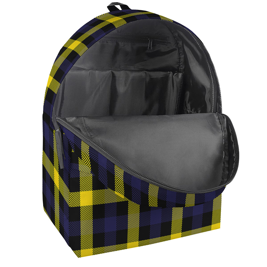 Yellow Navy And Black Plaid Print Backpack