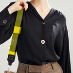 Yellow Navy And Black Plaid Print Bag Strap