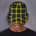 Yellow Navy And Black Plaid Print Baseball Cap