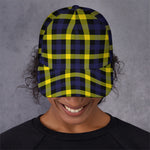 Yellow Navy And Black Plaid Print Baseball Cap