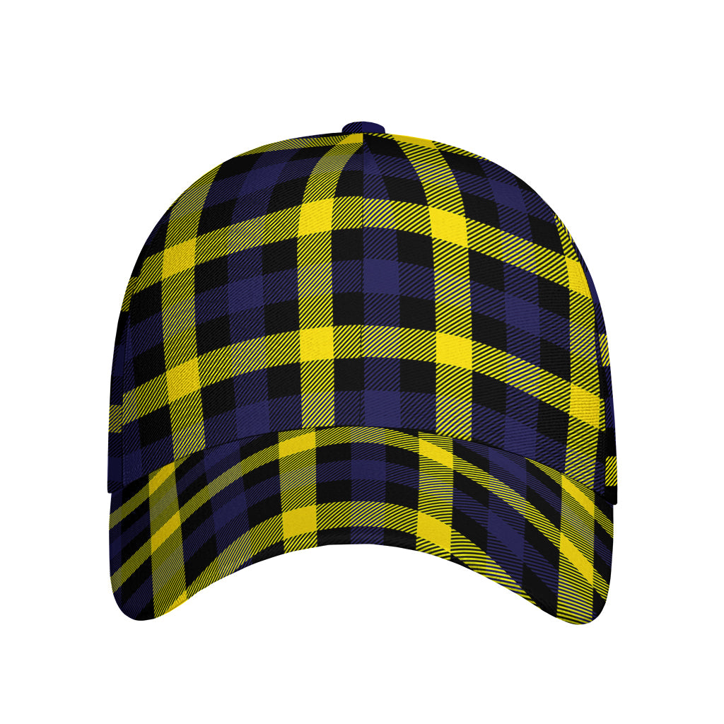 Yellow Navy And Black Plaid Print Baseball Cap