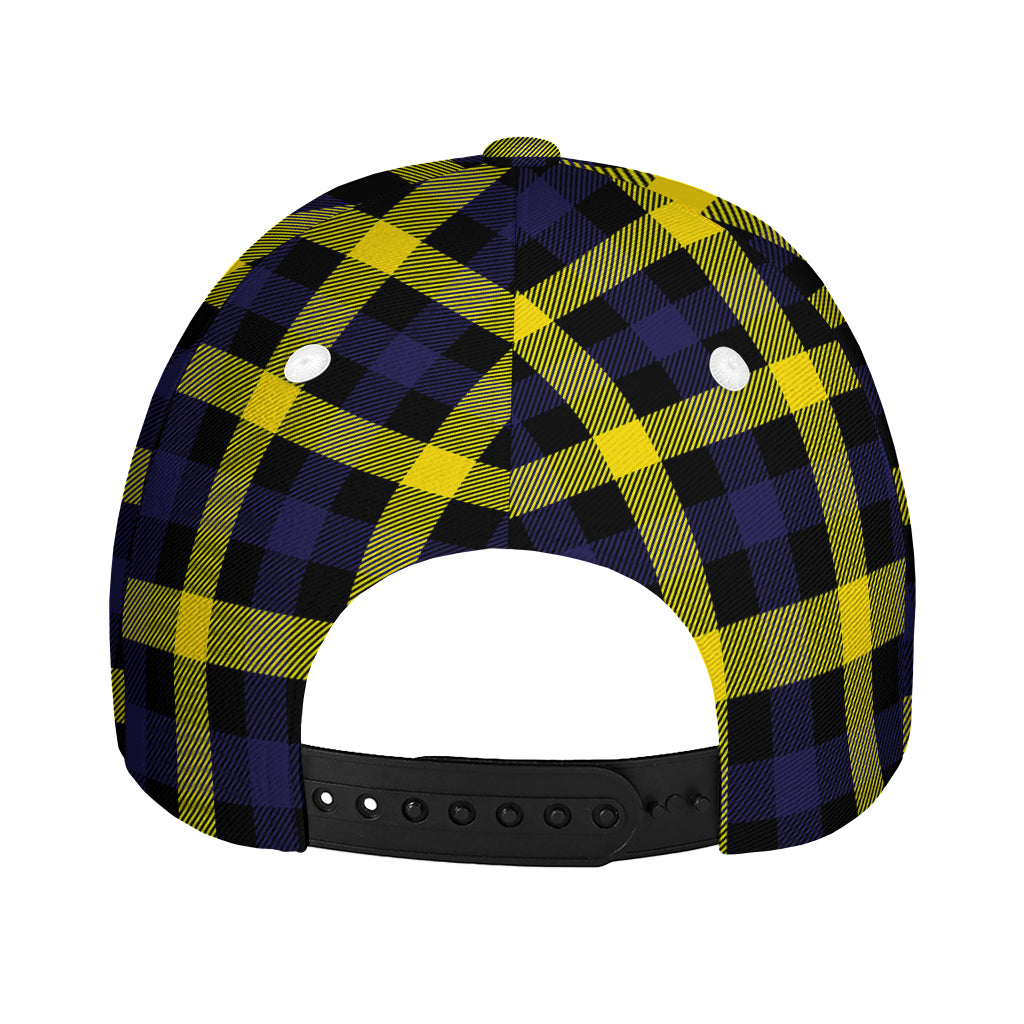 Yellow Navy And Black Plaid Print Baseball Cap