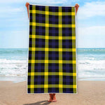 Yellow Navy And Black Plaid Print Beach Towel