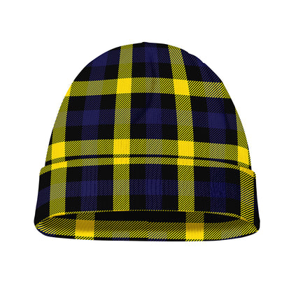 Yellow Navy And Black Plaid Print Beanie