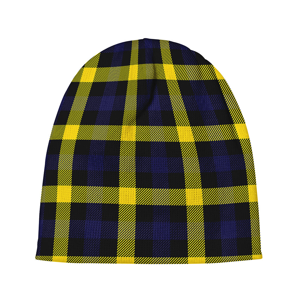 Yellow Navy And Black Plaid Print Beanie