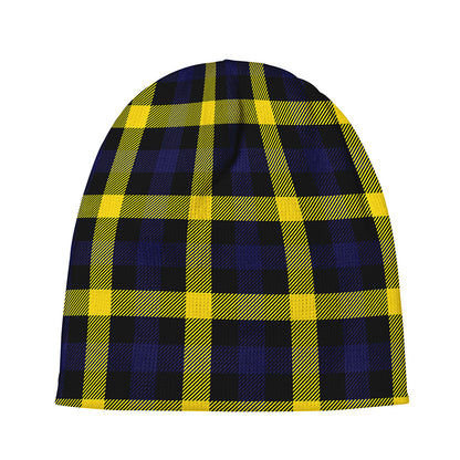 Yellow Navy And Black Plaid Print Beanie