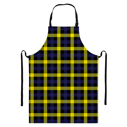 Yellow Navy And Black Plaid Print Bib Apron With Pocket