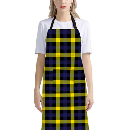 Yellow Navy And Black Plaid Print Bib Apron With Pocket