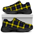 Yellow Navy And Black Plaid Print Black Chunky Shoes