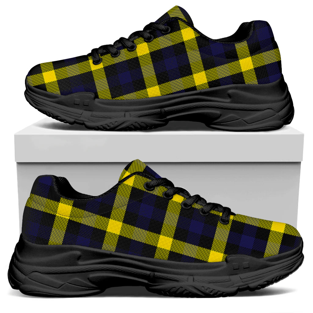 Yellow Navy And Black Plaid Print Black Chunky Shoes