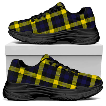 Yellow Navy And Black Plaid Print Black Chunky Shoes