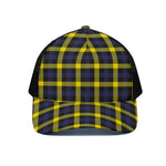Yellow Navy And Black Plaid Print Black Mesh Trucker Cap