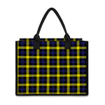 Yellow Navy And Black Plaid Print Canvas Tote Bag