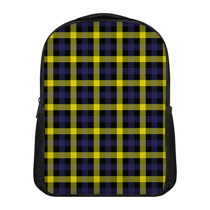 Yellow Navy And Black Plaid Print Casual Backpack
