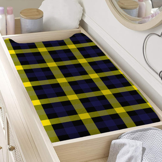 Yellow Navy And Black Plaid Print Changing Pad Cover