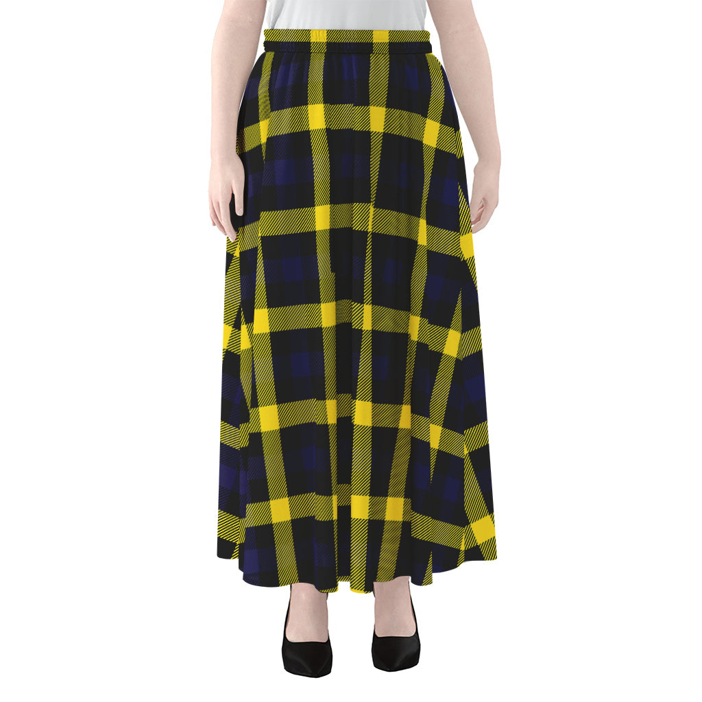 Yellow Navy And Black Plaid Print Chiffon Maxi Skirt