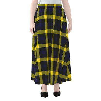 Yellow Navy And Black Plaid Print Chiffon Maxi Skirt