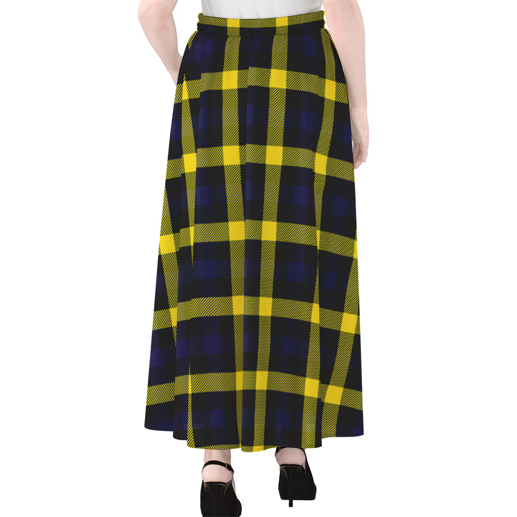 Yellow Navy And Black Plaid Print Chiffon Maxi Skirt