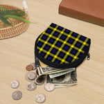 Yellow Navy And Black Plaid Print Coin Purse