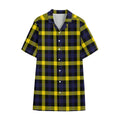 Yellow Navy And Black Plaid Print Cotton Hawaiian Shirt