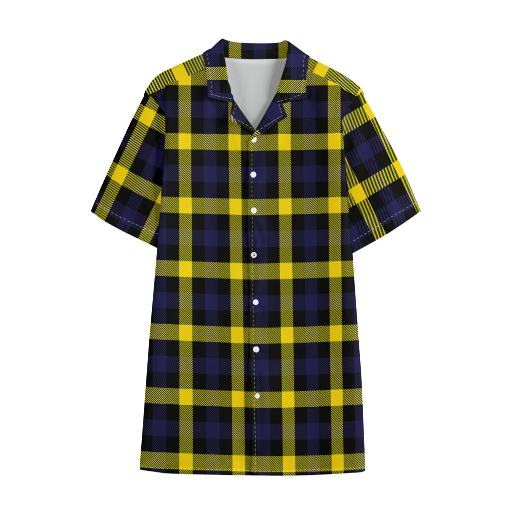 Yellow Navy And Black Plaid Print Cotton Hawaiian Shirt