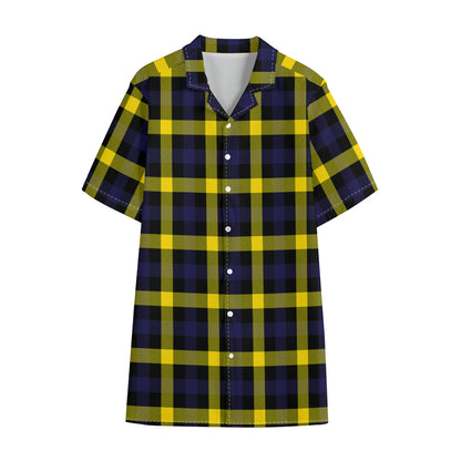 Yellow Navy And Black Plaid Print Cotton Hawaiian Shirt