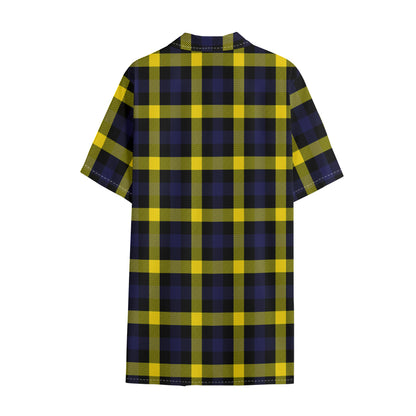 Yellow Navy And Black Plaid Print Cotton Hawaiian Shirt