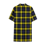 Yellow Navy And Black Plaid Print Cotton Hawaiian Shirt