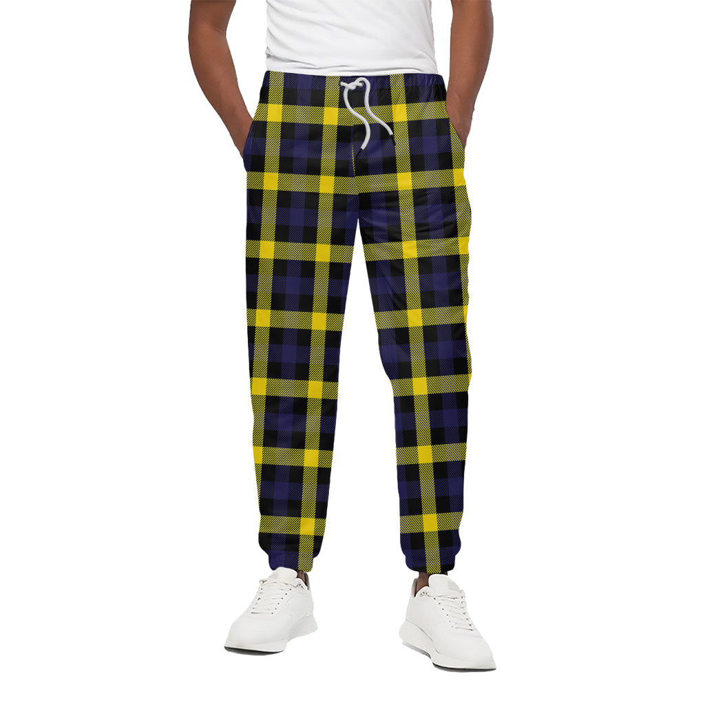 Yellow Navy And Black Plaid Print Cotton Pants