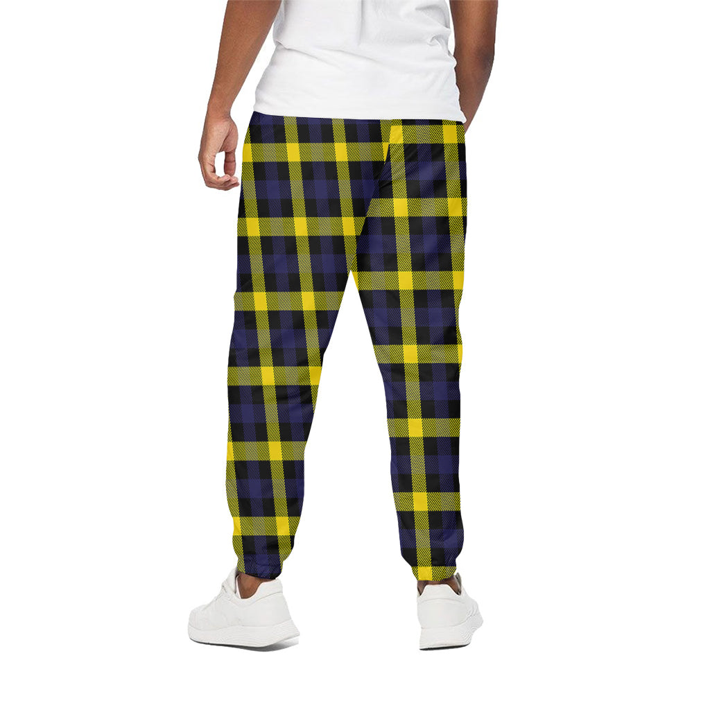 Yellow Navy And Black Plaid Print Cotton Pants