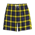 Yellow Navy And Black Plaid Print Cotton Shorts