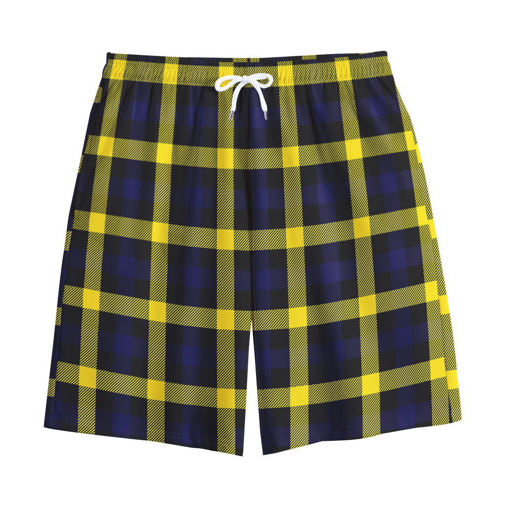 Yellow Navy And Black Plaid Print Cotton Shorts