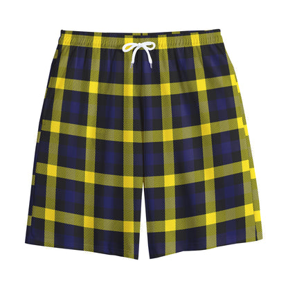 Yellow Navy And Black Plaid Print Cotton Shorts