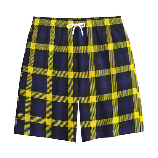 Yellow Navy And Black Plaid Print Cotton Shorts