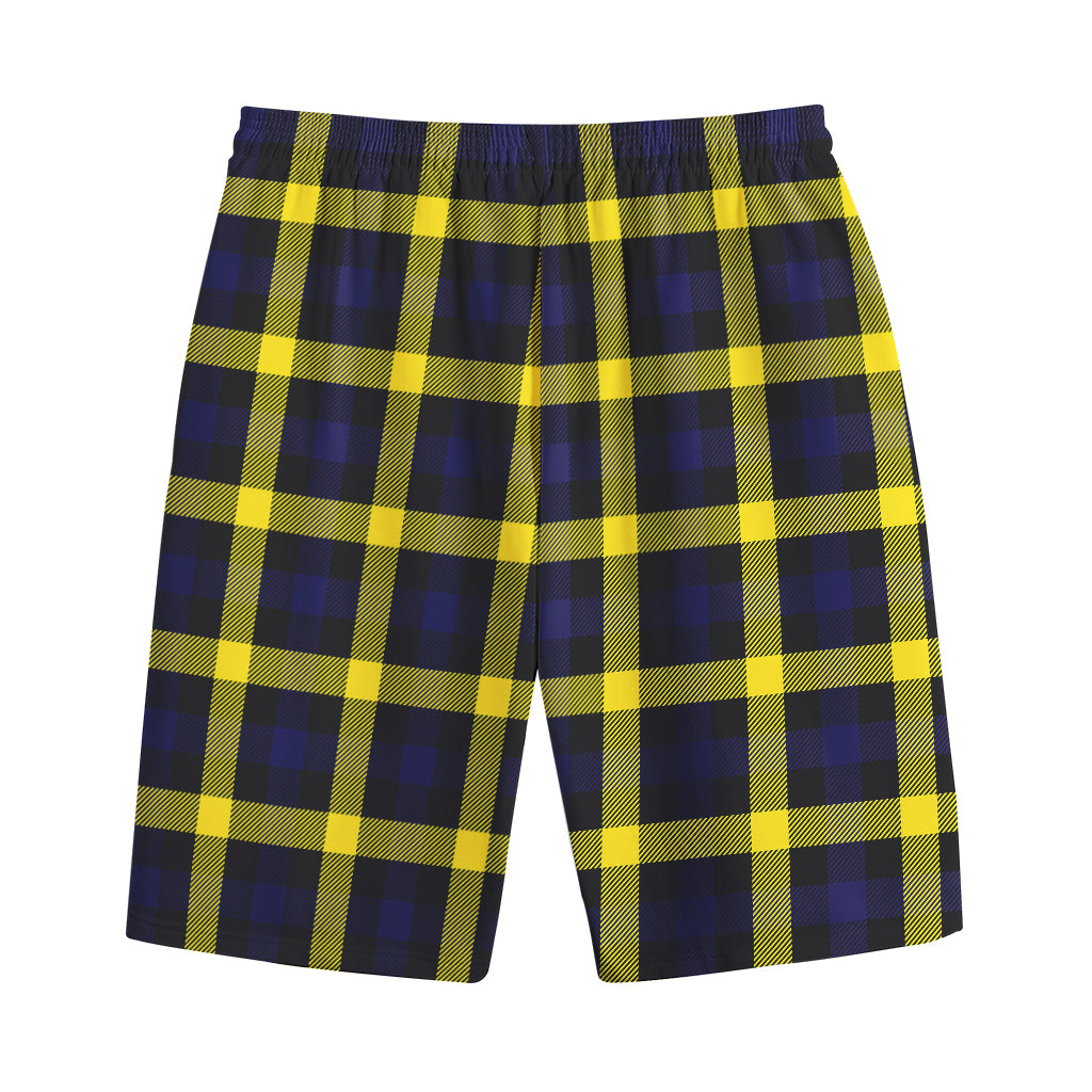 Yellow Navy And Black Plaid Print Cotton Shorts