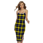 Yellow Navy And Black Plaid Print Cross Back Cami Dress