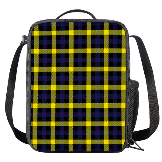 Yellow Navy And Black Plaid Print Crossbody Lunch Bag