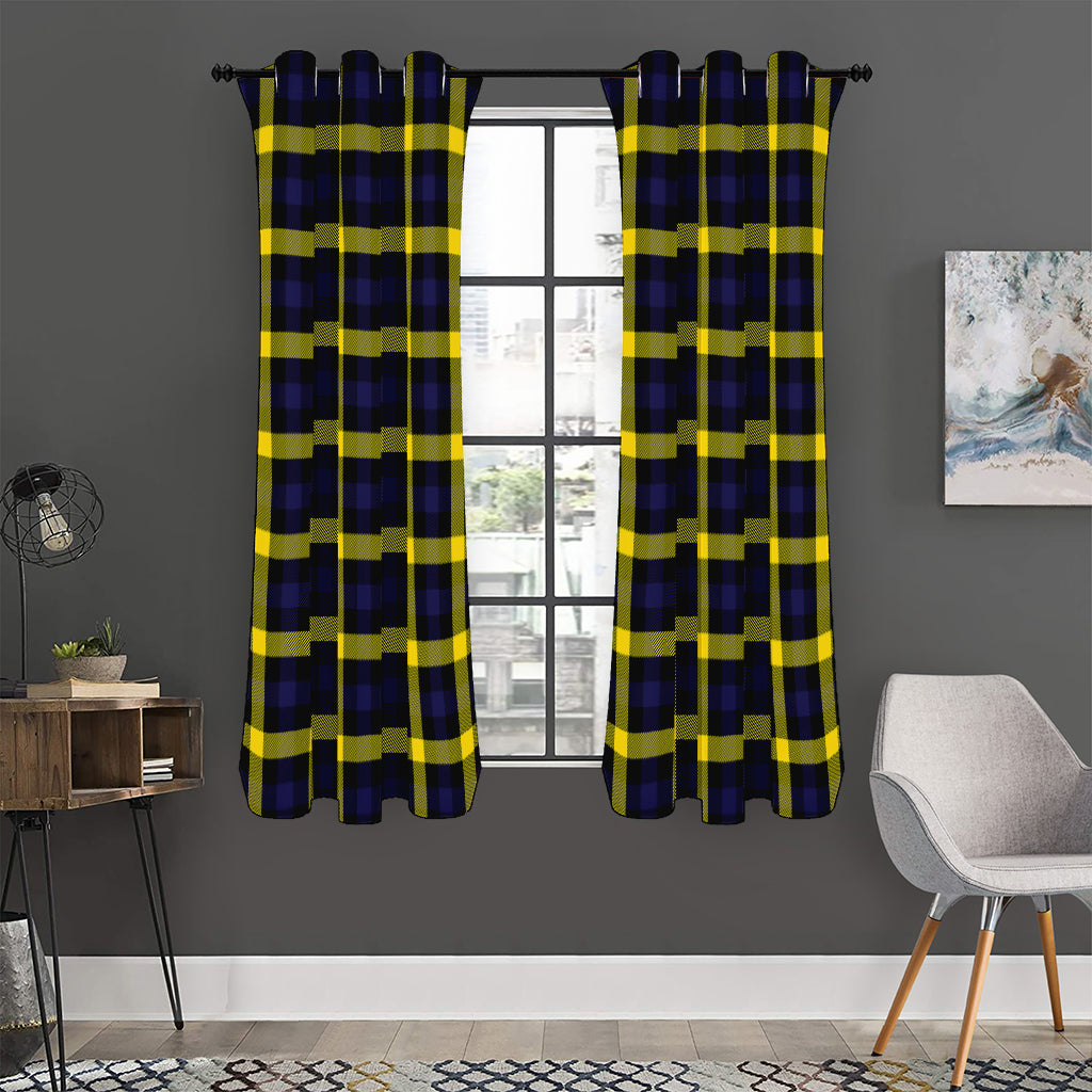 Yellow Navy And Black Plaid Print Curtain