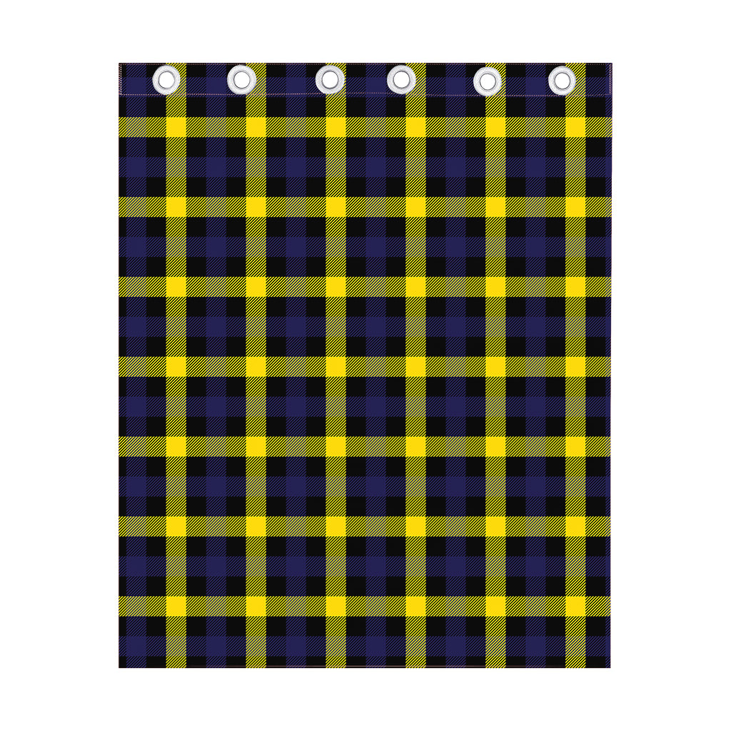 Yellow Navy And Black Plaid Print Curtain