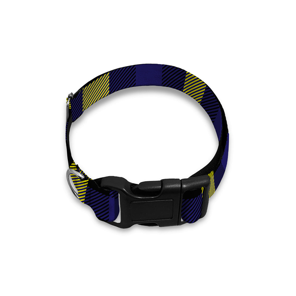Yellow Navy And Black Plaid Print Dog Collar