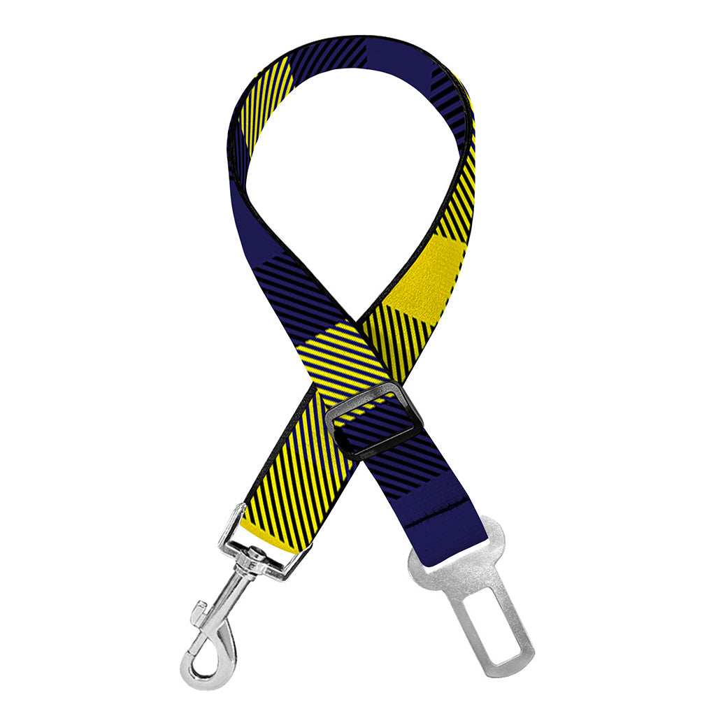 Yellow Navy And Black Plaid Print Dog Seat Belt
