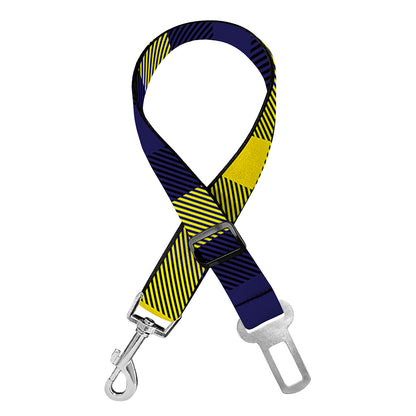 Yellow Navy And Black Plaid Print Dog Seat Belt